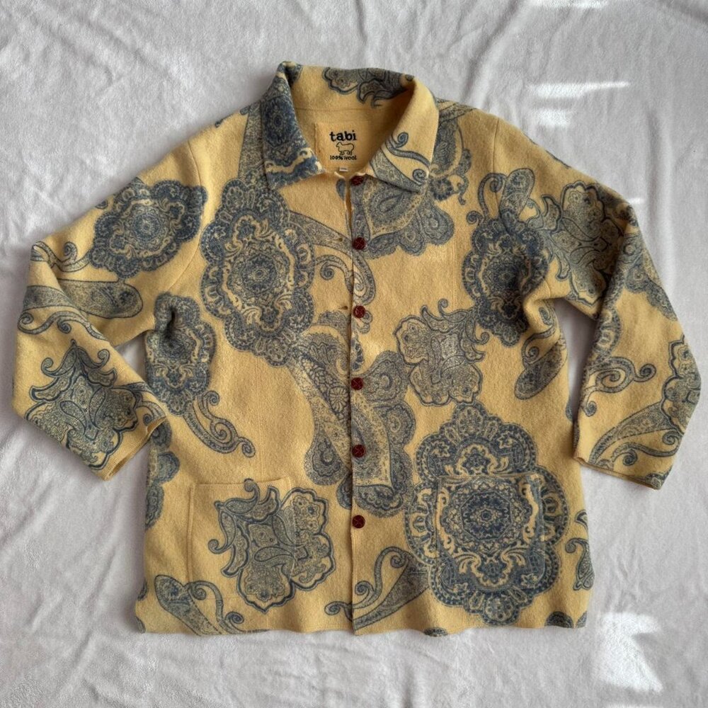 Tabi Yellow Grey/Blue Paisley Patterned 100% Wool Shacket
